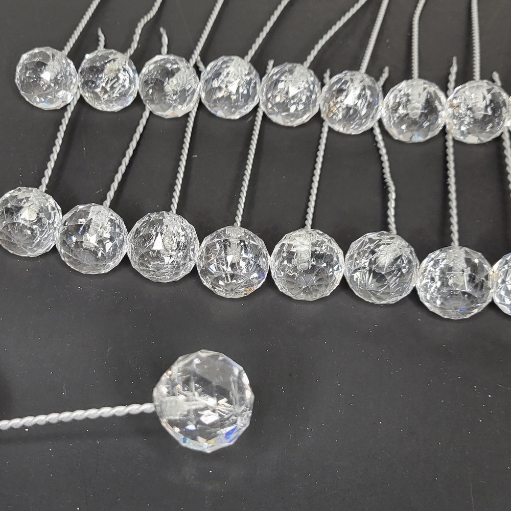 Faceted Glass Crystal Balls on Wire Stems 20 Pieces 1 inch diam for Crafts